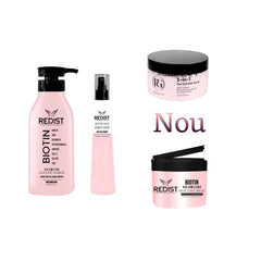 Gama Redist Biotin : Sampon Biotina 500 ml + Masca Biotina 250 ml + Balsamul bifazic pentru par cu Biotina Redist 225 ml + Scrub pentru scalp 3 în 1 Royal Gold 250 ml - Redist