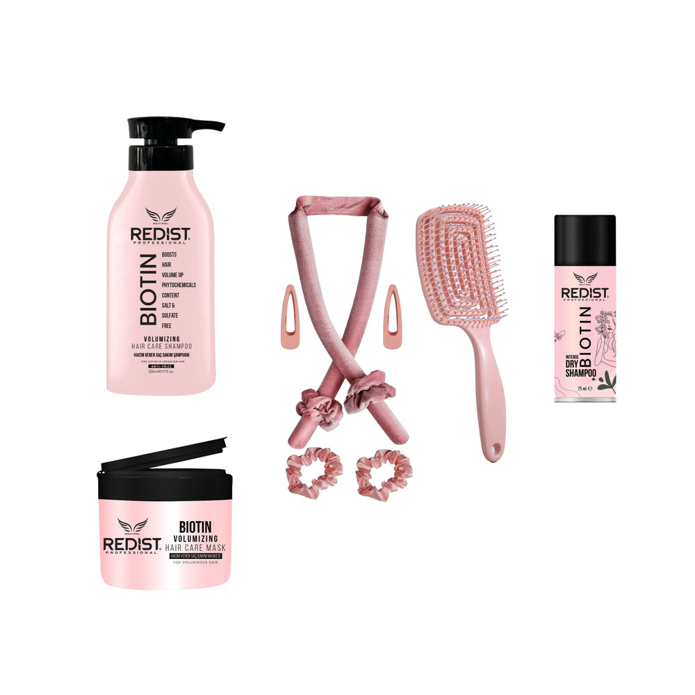 Pachet pentru bucle și volum Redist Biotin + Cordon bucle + Şampon uscat biotin + Perie păr - Redist