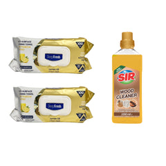 Şerveţele umede pentru multi suprafeţe cu Lămâie, bicarbonat şi oțet Deep Fresh Odor Lock Technology 100 de bucăți x 2 pachete + Soluție pentru parchet Sir Shine Protect