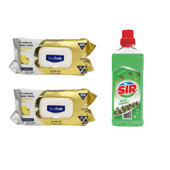 Şerveţele umede pentru multi suprafeţe cu Lămâie, bicarbonat şi oțet Deep Fresh Odor Lock Technology 100 de bucăți x 2 pachete + Soluție pentru suprafețe Sir Pin