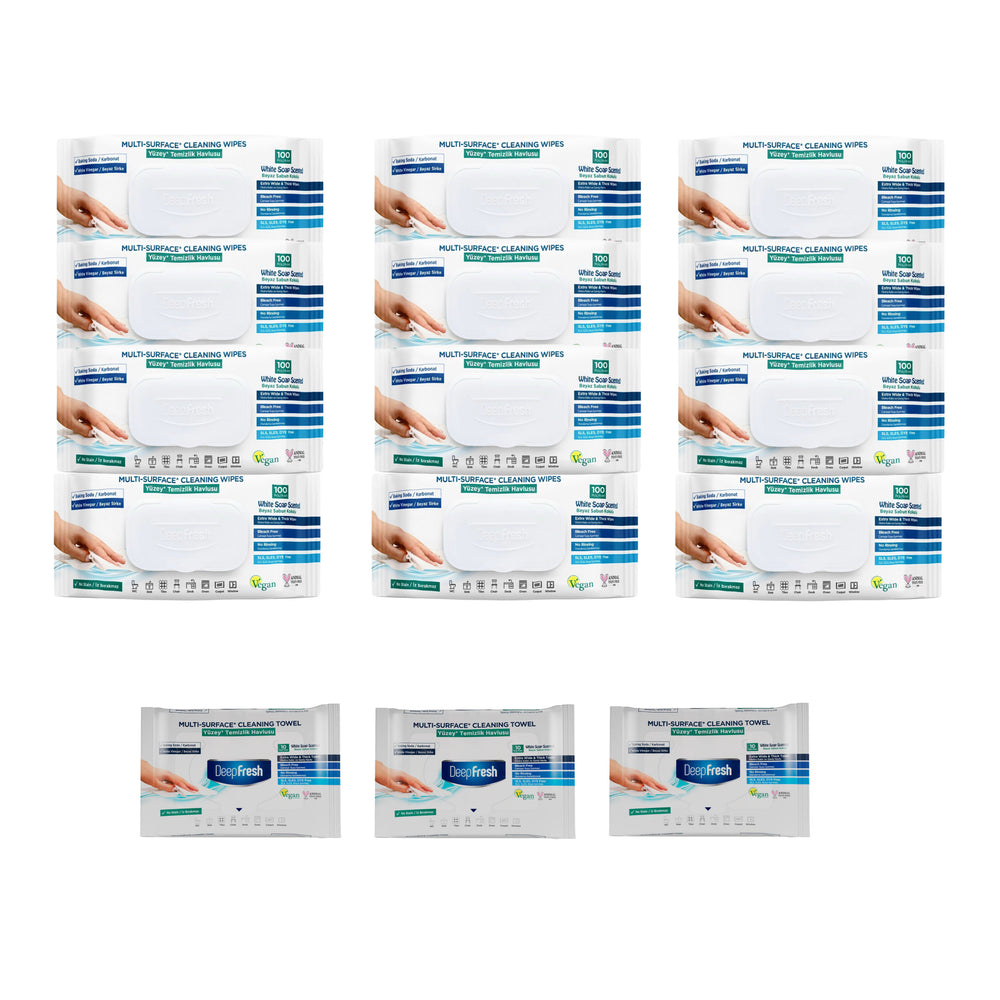 Şerveţele umede pentru multi suprafeţe cu bicarbonat şi oțet Deep Fresh 100 bucăți × 12 pachete + Şerveţele umede pentru multi suprafeţe cu bicarbonat şi oțet Deep Fresh 10 bucăți × 3 pachete - Redist
