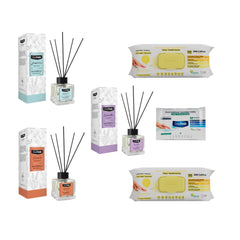 Odorizant de camera cu betisoare DeepFresh 100 ml × 3 bucaţi + Şerveţele umede pentru multi suprafeţe cu lămâie , bicarbonat şi oțet Deep Fresh 100 de bucăți × 2 pachete + Servetele umede DeepFresh 10 bucăți - Redist
