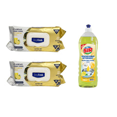 Şerveţele umede pentru multi suprafeţe cu Lămâie, bicarbonat şi oțet Deep Fresh Odor Lock Technology 100 de bucăți x 2 pachete + Detergent lichid pentru vase Sir Lemon 750 ml