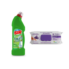 Soluție gel de curățare pentru vasul de toaletă Sir Fresh Pine 750 ml + Şerveţele umede pentru multi suprafeţe cu lavandă , bicarbonat şi oțet Deep Fresh 100 de bucăți - Redist