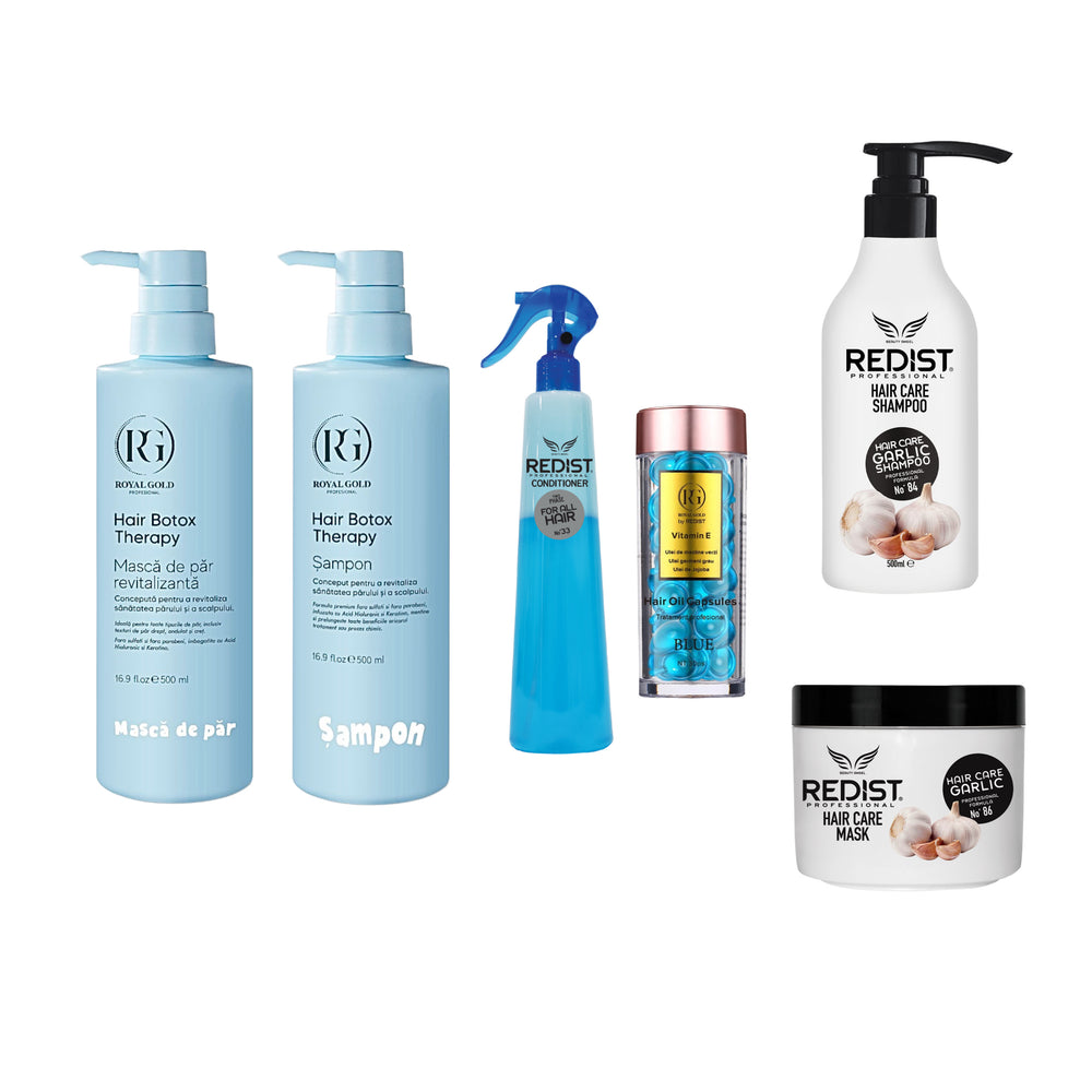 Pachet îngrijire completă a părului + CADOU : Sampon usturoi 500 ml si Masca usturoi - Redist