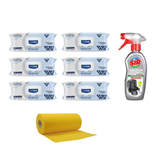 Şerveţele umede pentru multi suprafeţe cu bicarbonat şi oțet Clasice Deep Fresh Odor Lock 100 de bucăți × 6 pachete + Soluție pentru curățare aparate Air Fryer Sir + Lavete