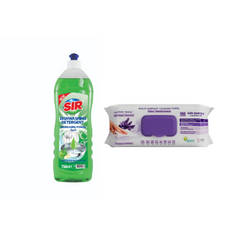 Detergent pentru vase Sir Apple 1000 ml + Şerveţele umede pentru multi suprafeţe cu lavandă , bicarbonat şi oțet Deep Fresh 100 de bucăți
