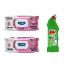 Şerveţele umede pentru multi suprafeţe Crini , bicarbonat şi oțet Deep Fresh Odor Lock Technology 100 de bucăți x 2 pachete + Soluție gel de curățare pentru vasul de toaletă Sir Fresh Pine