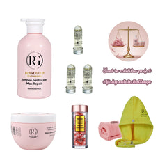 Nou: Gama Max Repair Pink by Royal Gold + 3 x Mască de păr lichidă fiolă tratament Redist + Capsule Pink + Set Prosoape de păr