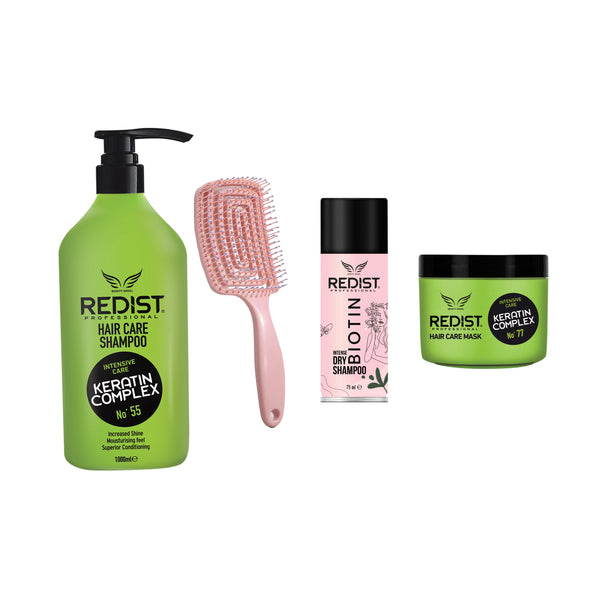 Pachet Redist Keratin pentru volum 1L + Șampon uscat biotin + perie păr - Redist