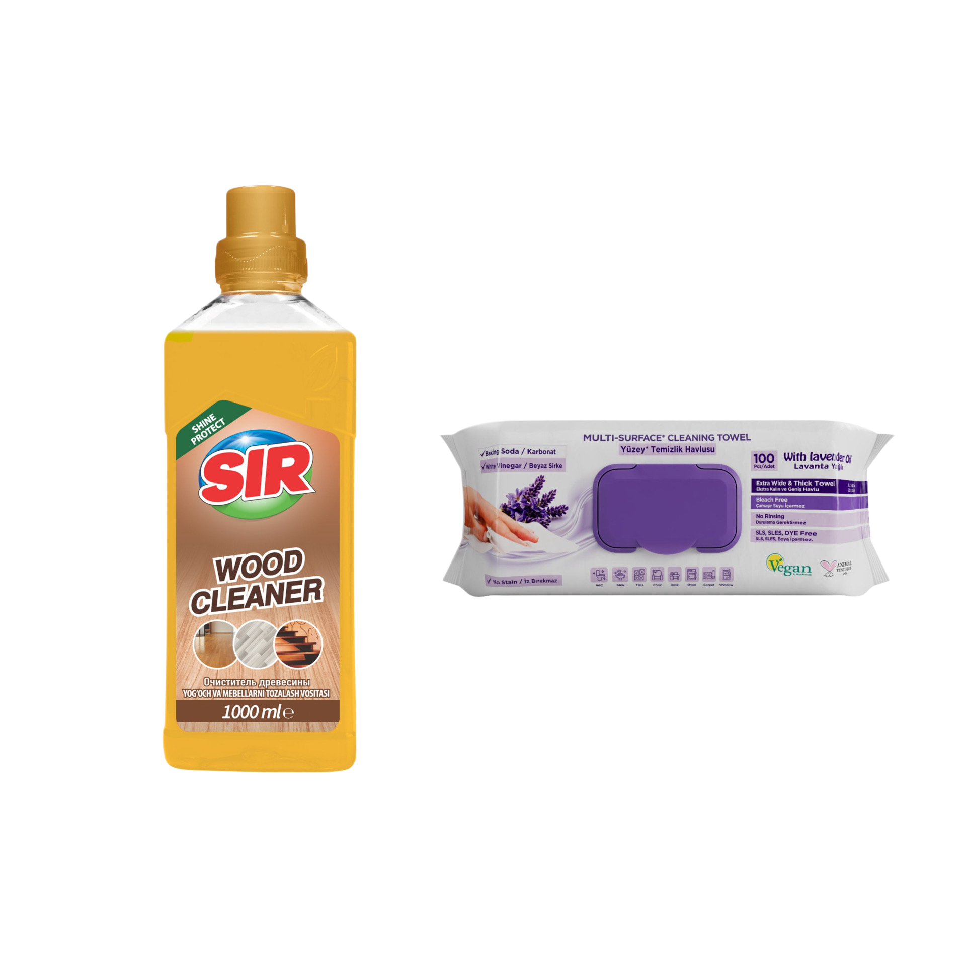 Soluție pentru parchet Sir Shine Protect 1000 ml + Şerveţele umede pentru multi suprafeţe cu lavandă , bicarbonat şi oțet Deep Fresh 100 de bucăți - Redist