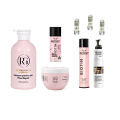Gama Royal Gold Max Repair Pink + Fixativ Biotin + Spumă tratament Milk&Honey + Şampon uscat Biotin + Mască de păr lichidă fiolă tratament × 3 bucăți