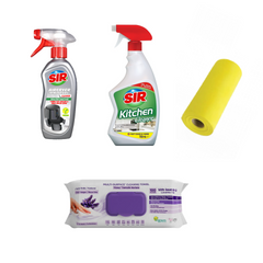 Soluție curățare aparate Air Fryer Sir + Solutie curatare bucatarie Sir + Şerveţele multi suprafeţe cu lavandă , bicarbonat şi oțet Deep Fresh 100 de bucăți + Lavete rola din microfibră - Redist