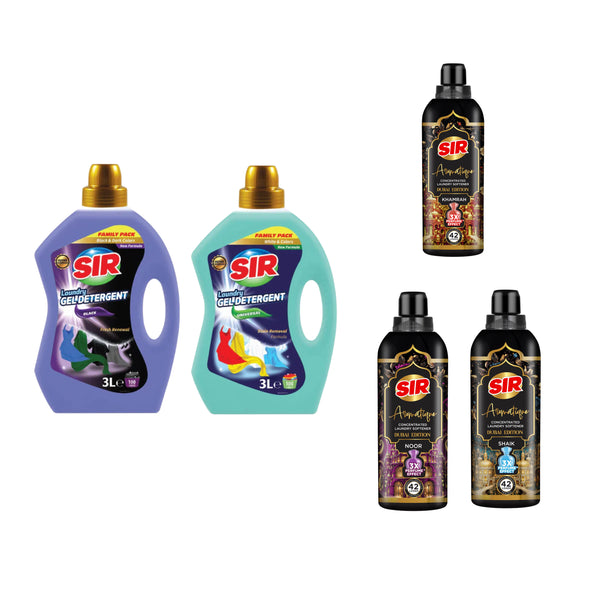 Kit rufe albe, colorate și negre : detergenti 3 litri/bucata și 3 x Balsam Rufe Dubai Edition Deep Fresh: Shaik, Khamrah, Noor