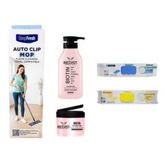 Gama cu Biotină + Kit curățenie: Mop cu click Deep Fresh + 2 x rezervă mop lămâie și clasic