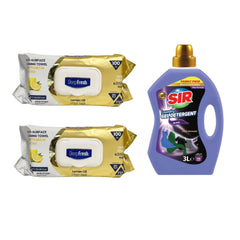 Şerveţele umede pentru multi suprafeţe cu Lămâie, bicarbonat şi oțet Deep Fresh Odor Lock Technology 100 de bucăți x 2 pachete + Detergent pentru haine negre Sir Black  3 Litri