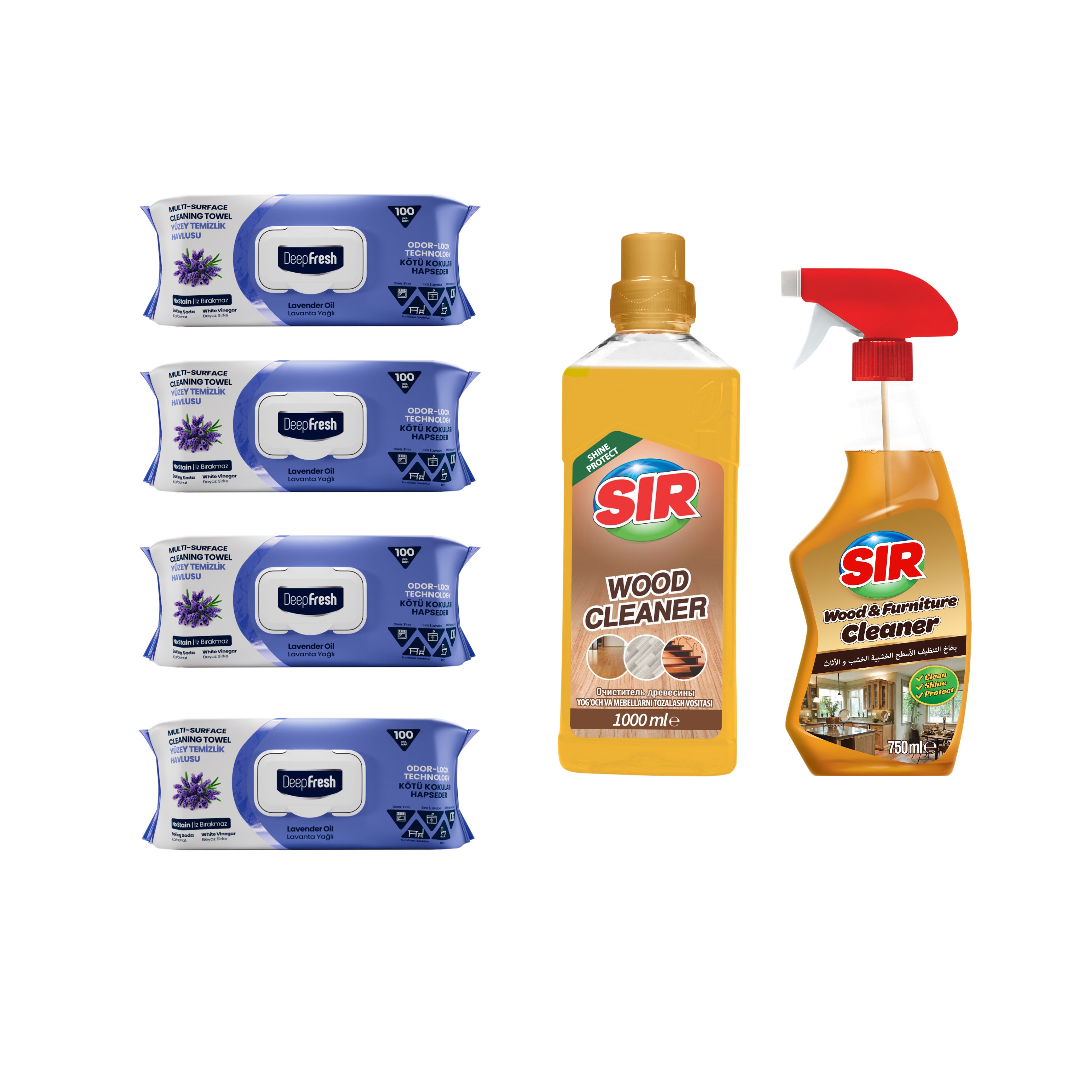 Pachet curățenie Sir Wood + Șervețele multi suprafețe Odor-Lock Technology Deep Fresh