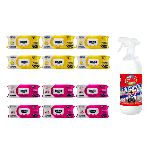 Pachet 12 șervețele Odor-Lock technology Deep Fresh Lămâie și Crini + Soluţie pentru ȋndepartarea petelor multi suprafeţe Sir Pro Power