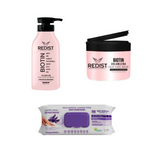 Sampon cu Biotina Redist pentru volum 500 ml + Masca de par cu Biotina Redist + Şerveţele umede multi suprafeţe cu lavandă , bicarbonat şi oțet Deep Fresh 100 de bucăți