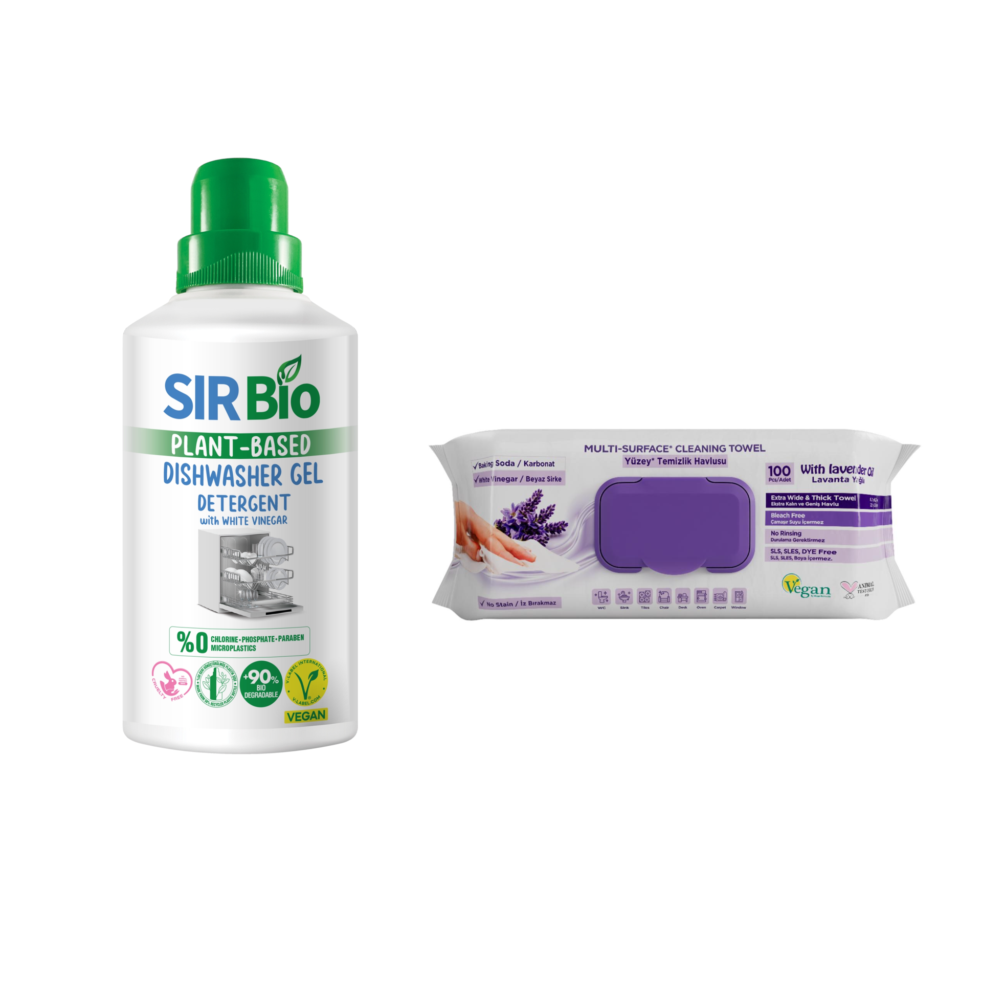 Detergent gel pentru maşina de spălat vase Sir Bio 1000 ml + Şerveţele umede pentru multi suprafeţe cu lavandă , bicarbonat şi oțet Deep Fresh 100 de bucăți - Redist