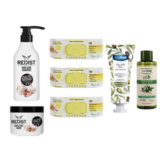 Gama cu extract de usturoi Redist + Șervețele multisuprafeţe bicarbonat, oțet și lămâie × 3 pachete + Șampon Eco Argan + Cremă mâini și corp cu ulei de măsline
