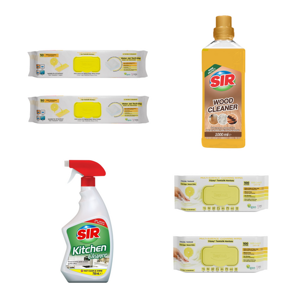 Solutie parchet Sir + Solutie curatare bucatarie Sir + Șervețele mop multi suprafețe cu lămâie , bicarbonat si otet 50 buc x 2 pachete + Şerveţele multi suprafeţe cu lămâie, bicarbonat şi oțet Deep Fresh 100 de bucăți x 2 - Redist