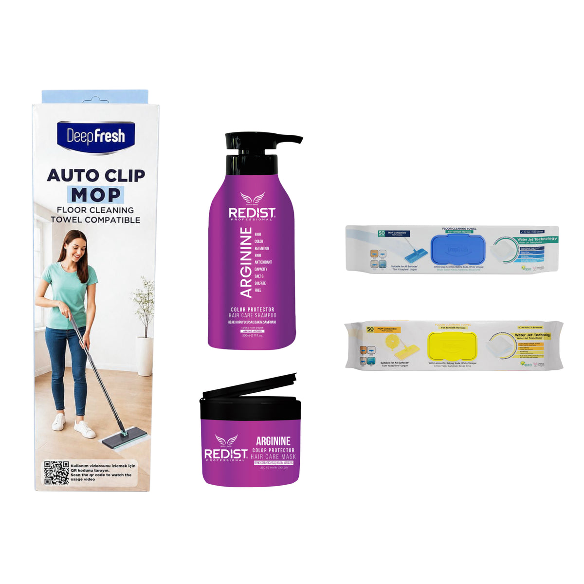 Gama cu Arginine + Kit curățenie: Mop cu click Deep Fresh + 2 x rezervă mop lămâie și clasic