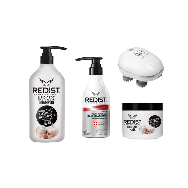 Samponul cu usturoi 1000 ml + Masca cu usturoi + Sampon Impotriva Caderii Parului Redist 500 ml + Aparat electric pentru masajul scalpului - Redist