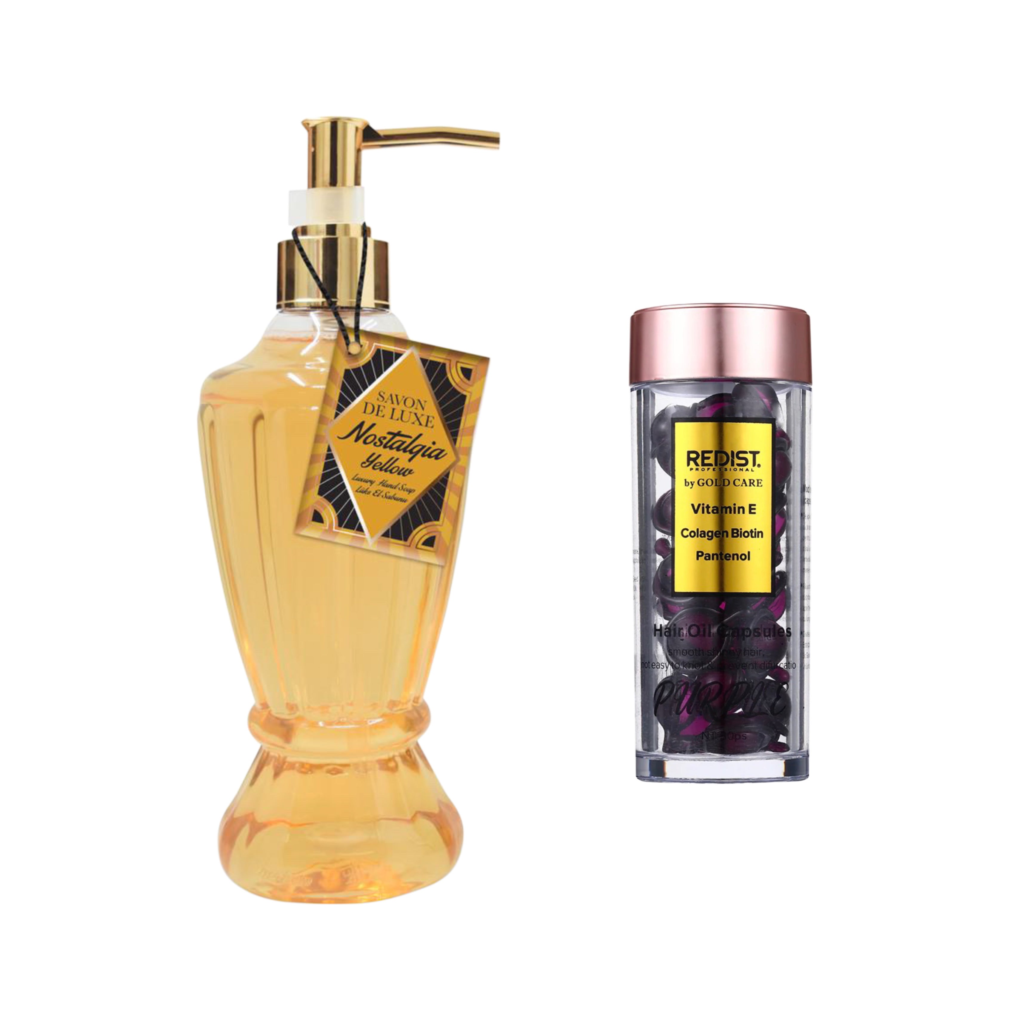 Capsule pentru păr cu Biotina Purple Royal Gold by Redist + Săpun lichid pentru mâini Savon de Luxe Nostalgia Yellow
