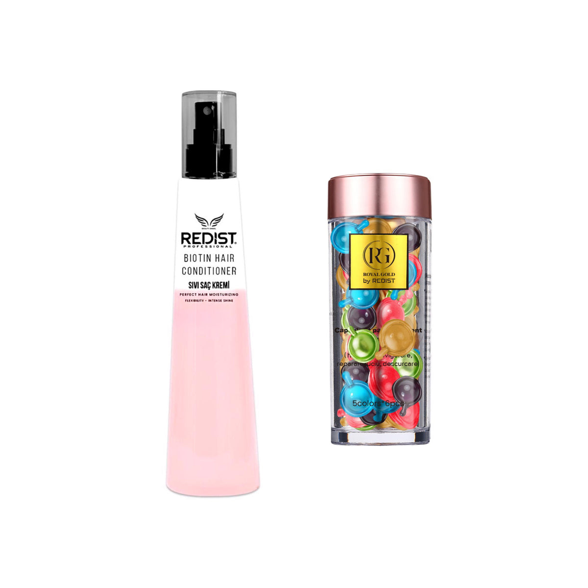 Protecție termică Redist Biotin + Capsule ser pentru hidratare și strălucire Royal Gold Mixt