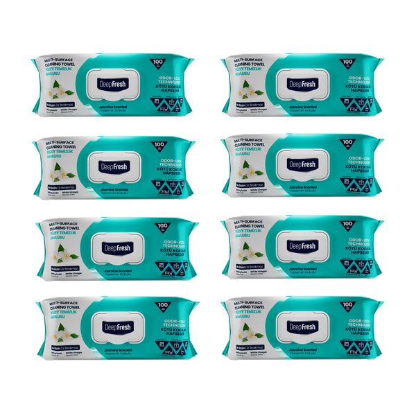 Şerveţele umede pentru multi suprafeţe cu bicarbonat şi oțet Jasmine Deep Fresh 100 bucăți × 8 pachete