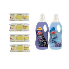 Şerveţele umede pentru multi suprafeţe cu lămâie, bicarbonat şi oțet Deep Fresh 100 de bucăți × 4 pachete + Detergent rufe negre + Balsam rufe