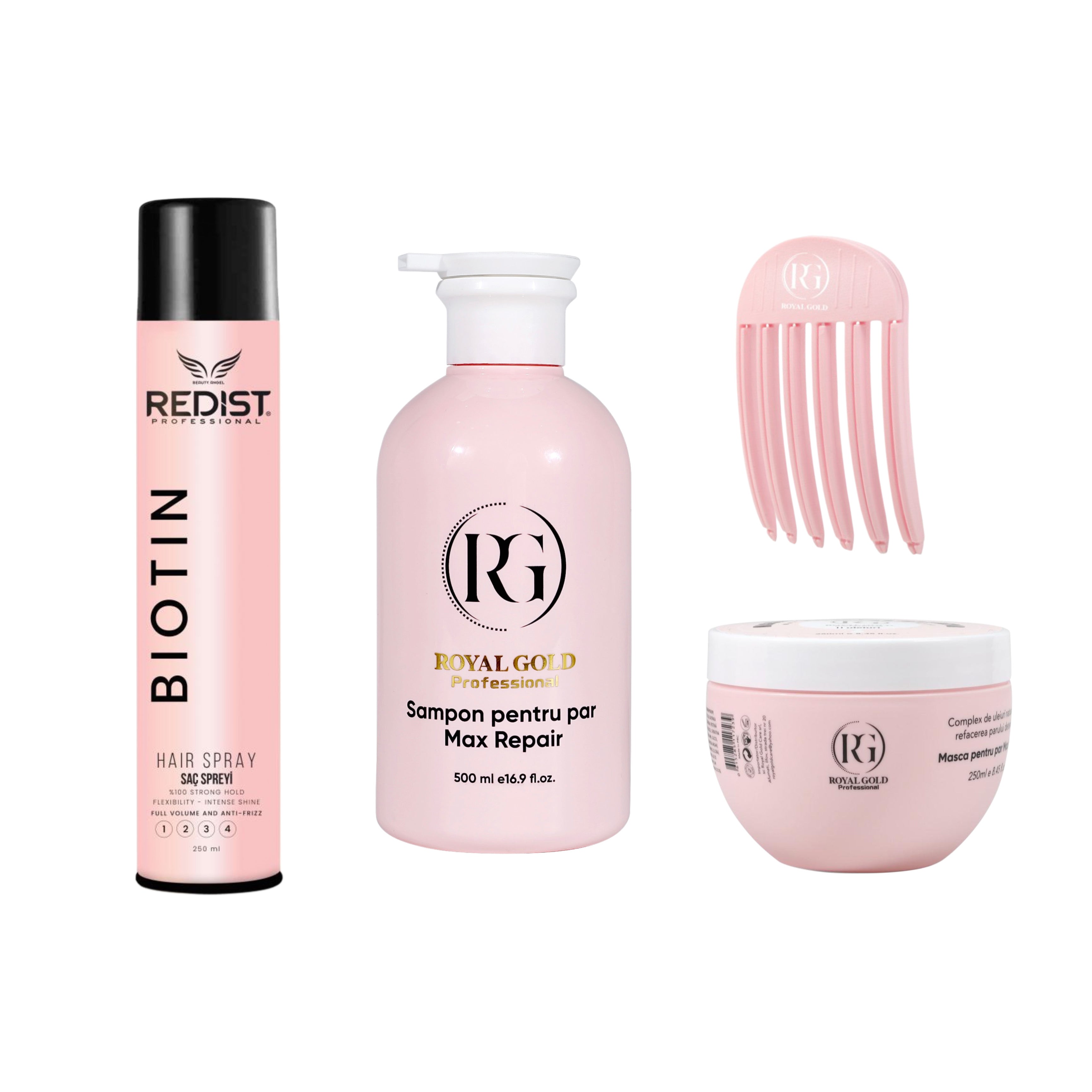 Gama reparatoare Max Repair Pink + Fixativ Volum Redist Biotin + Accesoriu Volum