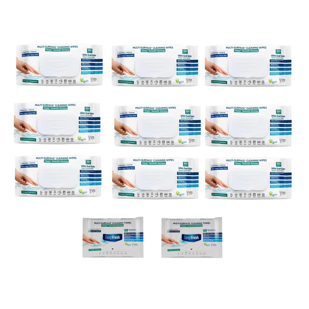 Şerveţele umede pentru multi suprafeţe cu bicarbonat şi oțet Deep Fresh 100 bucăți × 9 pachete + Cadou : Şerveţele umede pentru multi suprafeţe cu bicarbonat şi oțet Deep Fresh 10 bucăți × 2 pachete - Redist