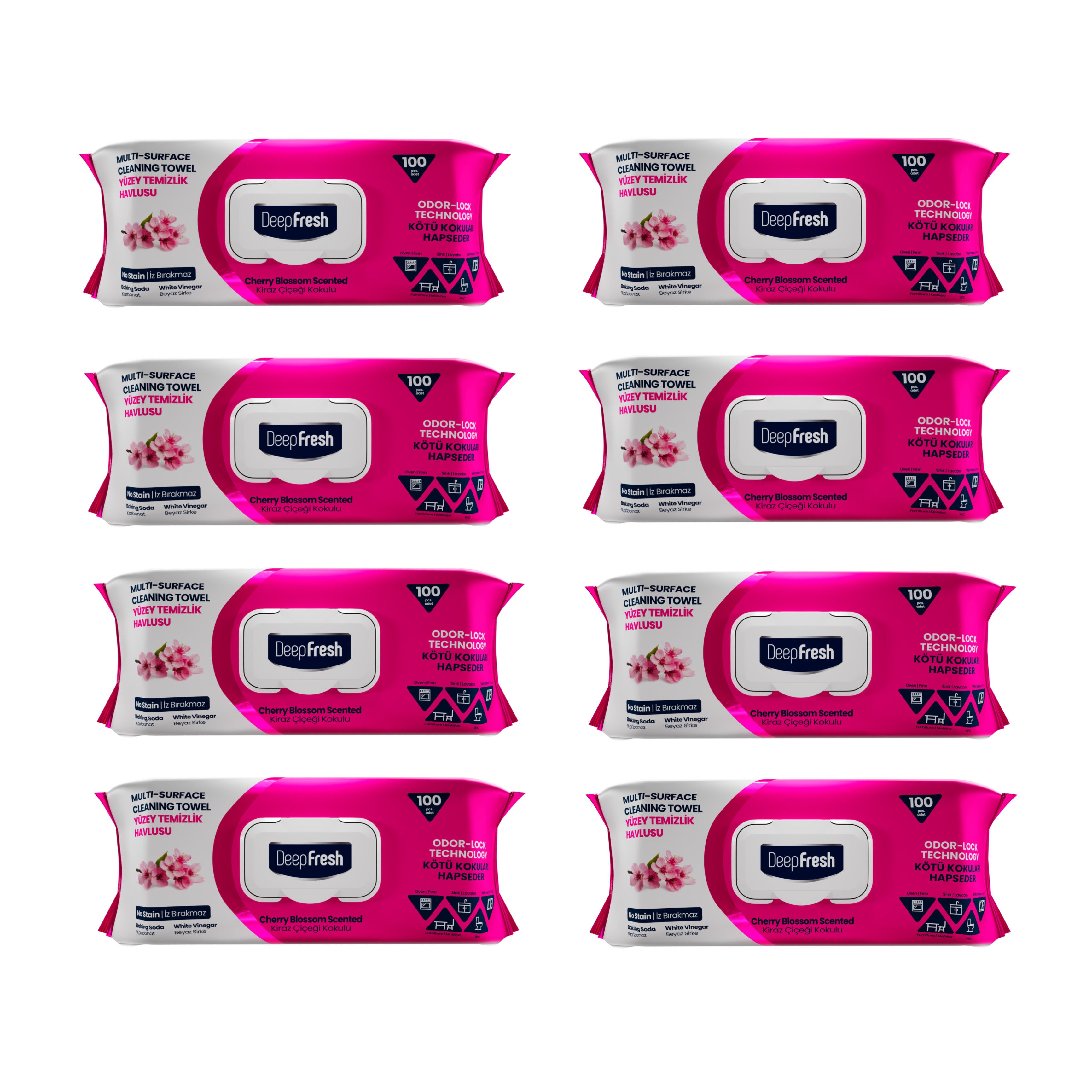 Şerveţele umede pentru multi suprafeţe cu bicarbonat şi oțet  Crini Deep Fresh 100 bucăți × 8 pachete