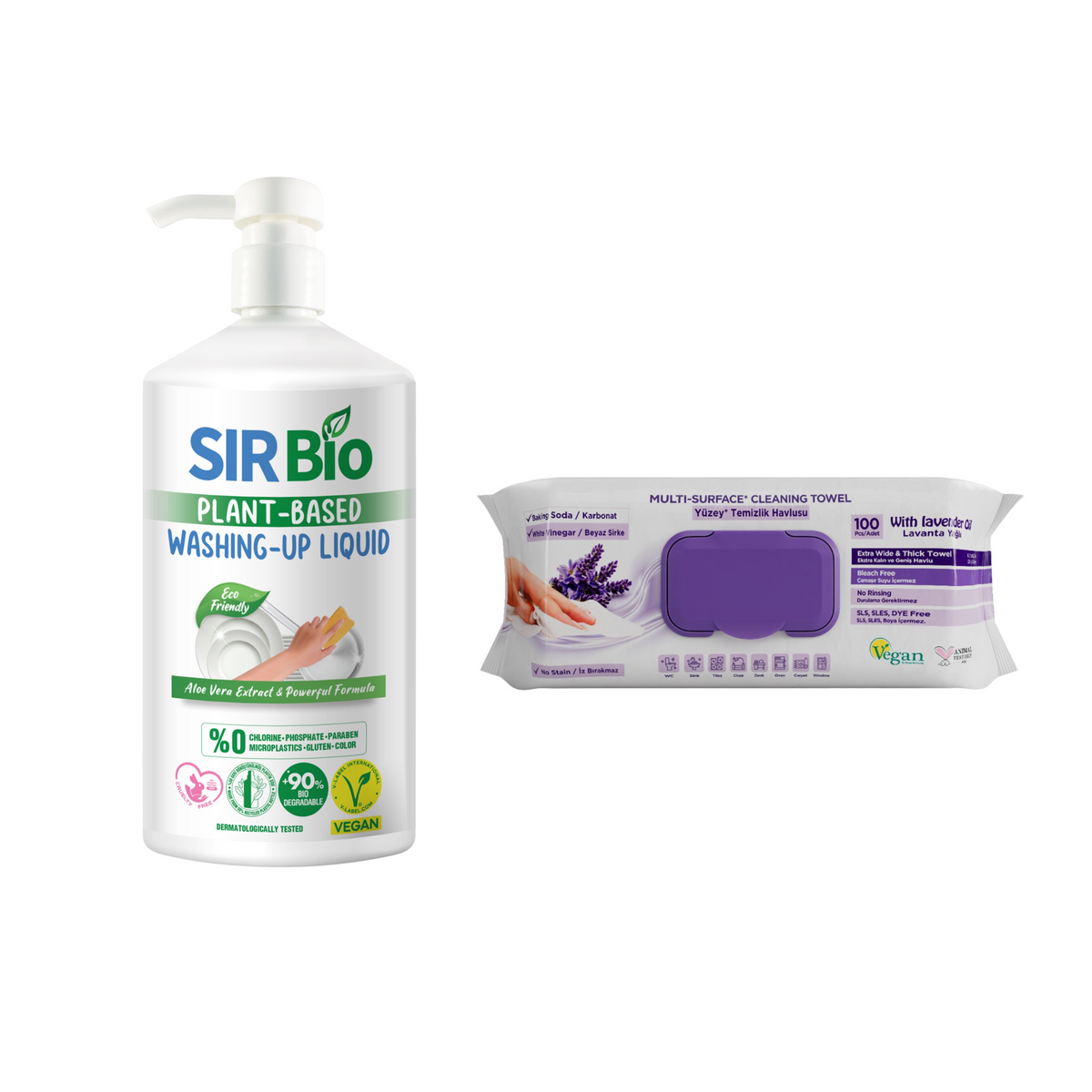 Detergent pentru vase Sir Bio 1000 ml + Şerveţele umede pentru multi suprafeţe cu lavandă , bicarbonat şi oțet Deep Fresh 100 de bucăți - Redist