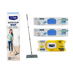 Mop cu click Deep Fresh + 2 rezerve Șervețele mop pentru multi suprafețe cu bicarbonat și oțet 50 buc + 1 pachet Șervețele multisuprafeţe bicarbonat ,oțet și lămâie Odor Lock