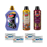 Detergent pentru haine negre Sir Black 3 litri + Balsam de rufe SIR Aromatique Concentrat 750 ml Golden + Velour  + Şerveţele umede pentru multi suprafeţe cu bicarbonat şi oțet Deep Fresh 10 bucăți × 4 pachete