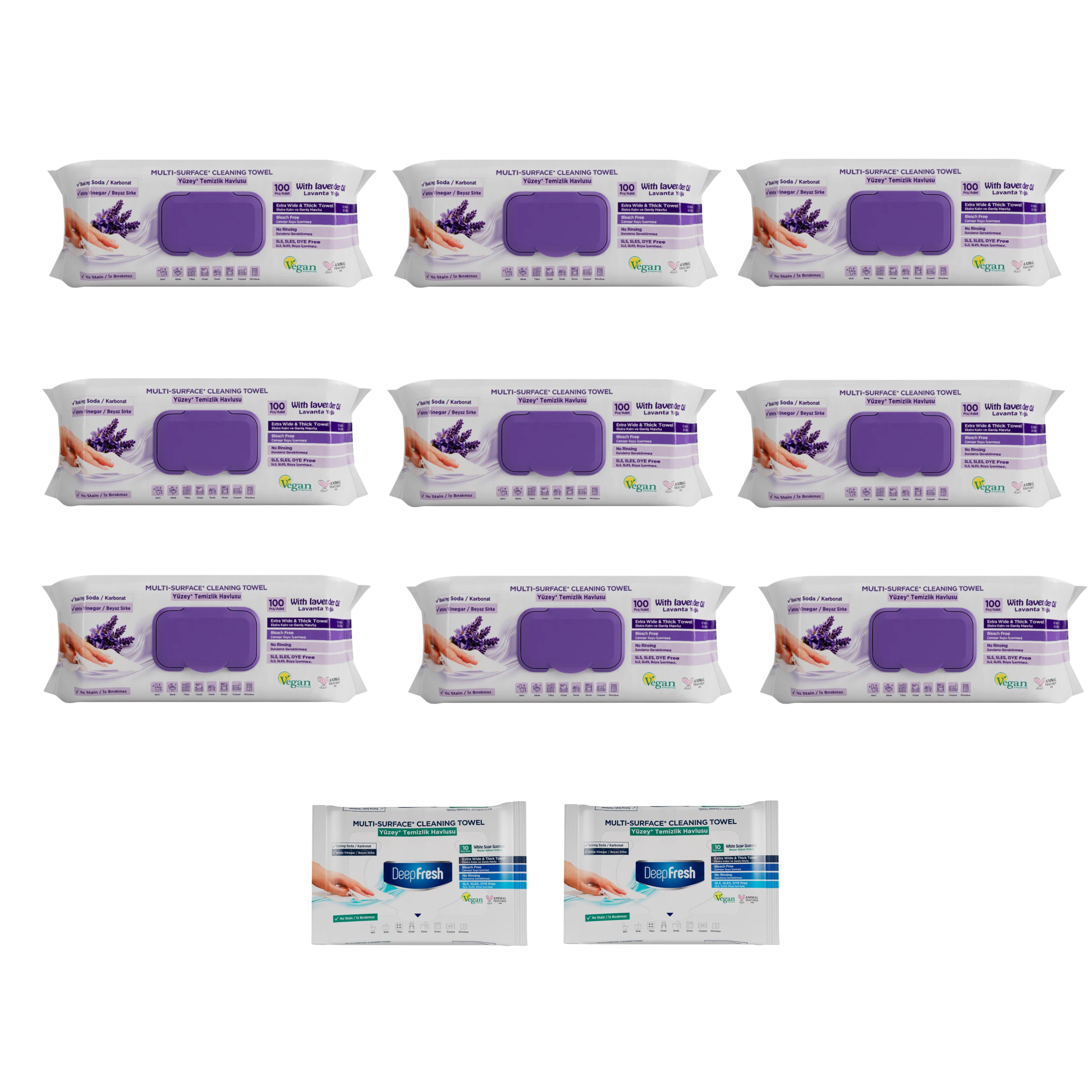 Şerveţele umede pentru multi suprafeţe cu lavandă , bicarbonat şi oțet Deep Fresh 100 de bucăți × 9 pachete + Şerveţele umede pentru multi suprafeţe cu bicarbonat şi oțet Deep Fresh 10 bucăți × 2 pachete - Redist