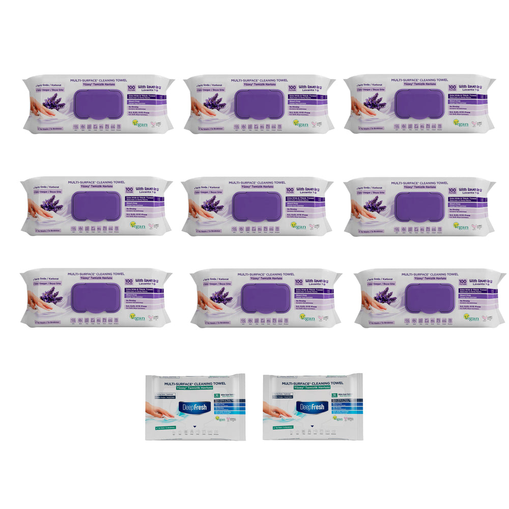 Şerveţele umede pentru multi suprafeţe cu lavandă , bicarbonat şi oțet Deep Fresh 100 de bucăți × 9 pachete + Şerveţele umede pentru multi suprafeţe cu bicarbonat şi oțet Deep Fresh 10 bucăți × 2 pachete - Redist