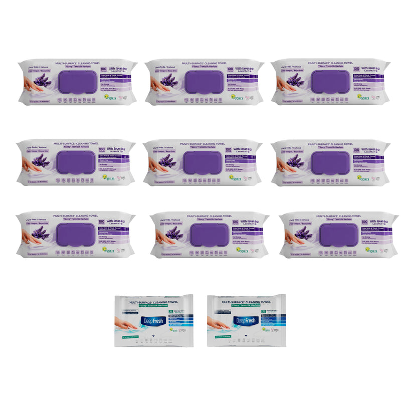 Şerveţele umede pentru multi suprafeţe cu lavandă , bicarbonat şi oțet Deep Fresh 100 de bucăți × 9 pachete + Şerveţele umede pentru multi suprafeţe cu bicarbonat şi oțet Deep Fresh 10 bucăți × 2 pachete