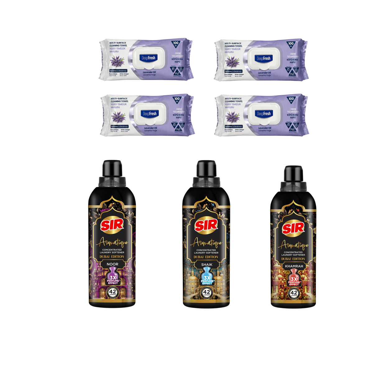 Nou: Balsam de rufe Deep Fresh Aromatique Dubai Edition - Shaik, Khamrah, Noor + 4 x Șervețele Deep Fresh Odor lock technology Lavandă