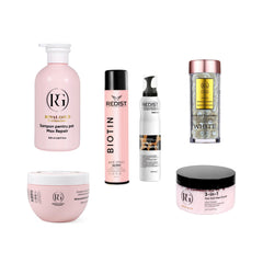 Pachet reparare și volum: Gama Max Repair Pink + Scrub pentru scalp 3 în 1 + Capsule ser tratament Cocos + Spumă Volum Milk&Honney  + Fixativ Volum Biotin