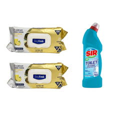 Şerveţele umede pentru multi suprafeţe cu Lămâie, bicarbonat şi oțet Deep Fresh Odor Lock Technology 100 de bucăți x 2 pachete  + Soluție gel de curățare pentru vasul de toaletă Sir Fresh Ocean