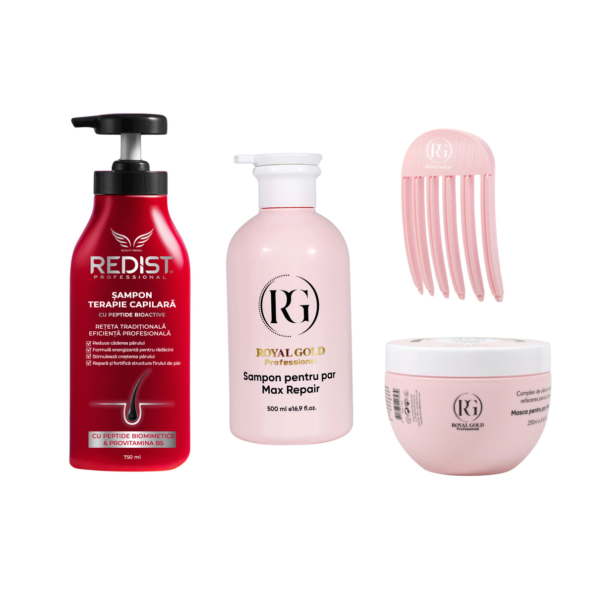Kit împotriva căderii părului și reparare profundă: Șampon Terapie Capilară + Gama Max Repair Pink + Accesoriu Volum