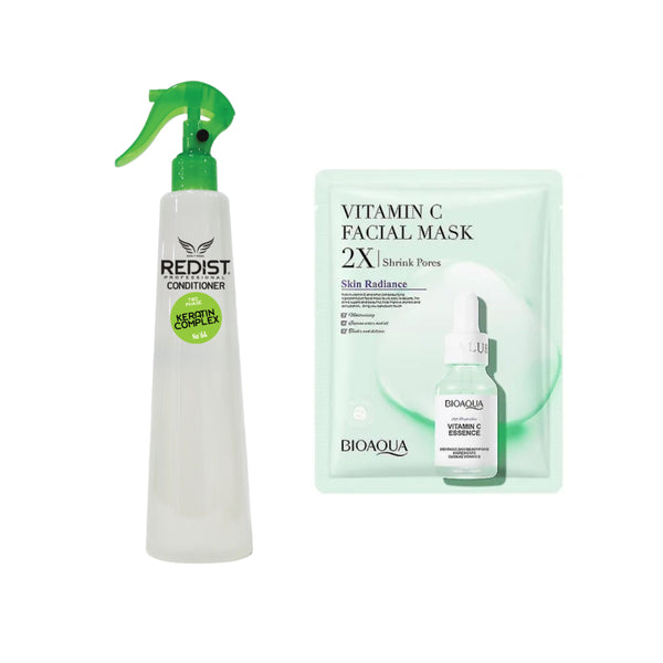 Balsam bifazic pentru par cu Keratina Redist 400 ml + Cadou : Masca Servetel pentru ten cu Vitamina C Bioaqua - Redist
