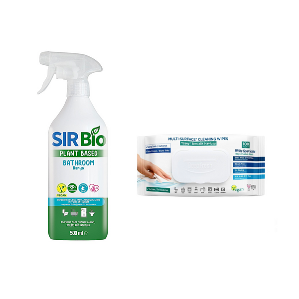 Pachet soluţie de curăţare baie Sir Bio 500 ml + şerveţele multi suprafeţe cu bicarbonat şi oțet Deep Fresh 100 bucăţi - Redist