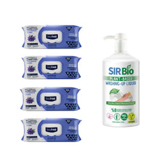Nou: Șervețele mulți suprafețe cu Lavandă bicarbonat și oțet Deep Fresh Odor Lock Technology × 4 pachete + Detergent pentru vase Sir Bio