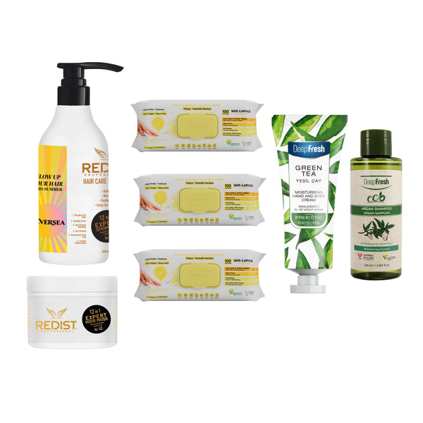 Gama 12 în 1 Expert + Șervețele multisuprafeţe bicarbonat, oțet și lămâie × 3 pachete + Șampon Eco Argan + Cremă mâini și corp Green Tea