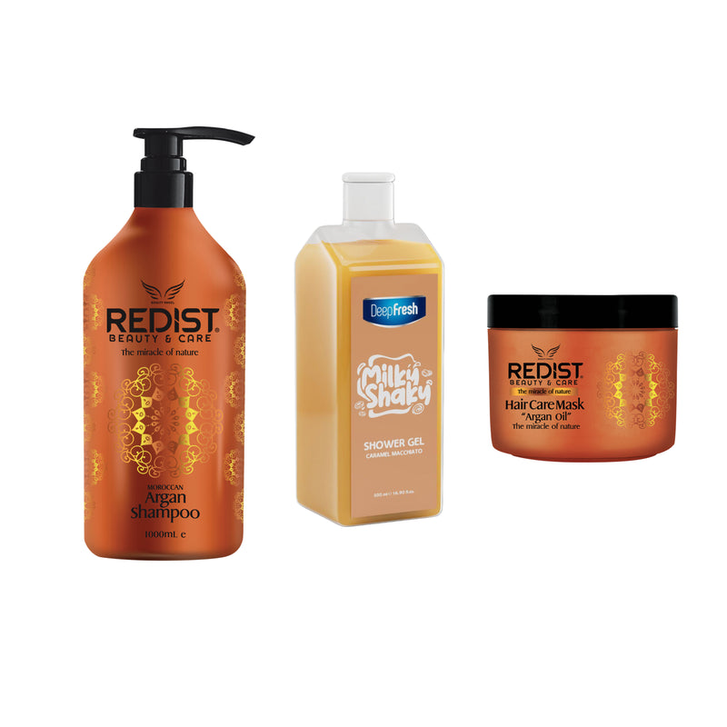 Pachet pentru hidratare Argan Redist + Gel de duș Caramel Deep Fresh